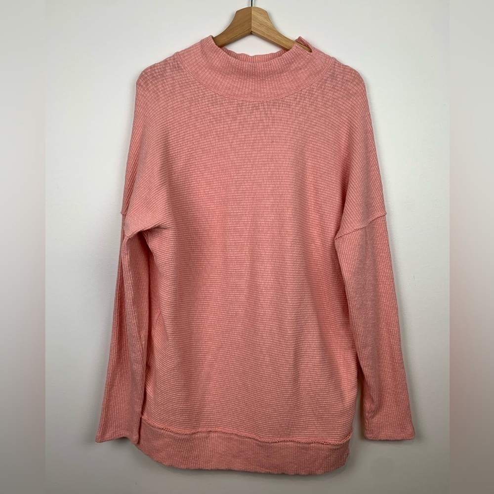 We The Free Tunic Sweater Pink Ribbed Oversized Size Small Mock Neck Cozy